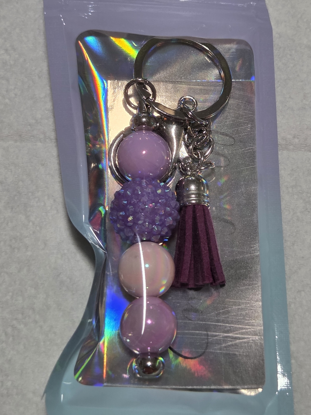 Purple Beaded Tassel Keychain - Unbranded